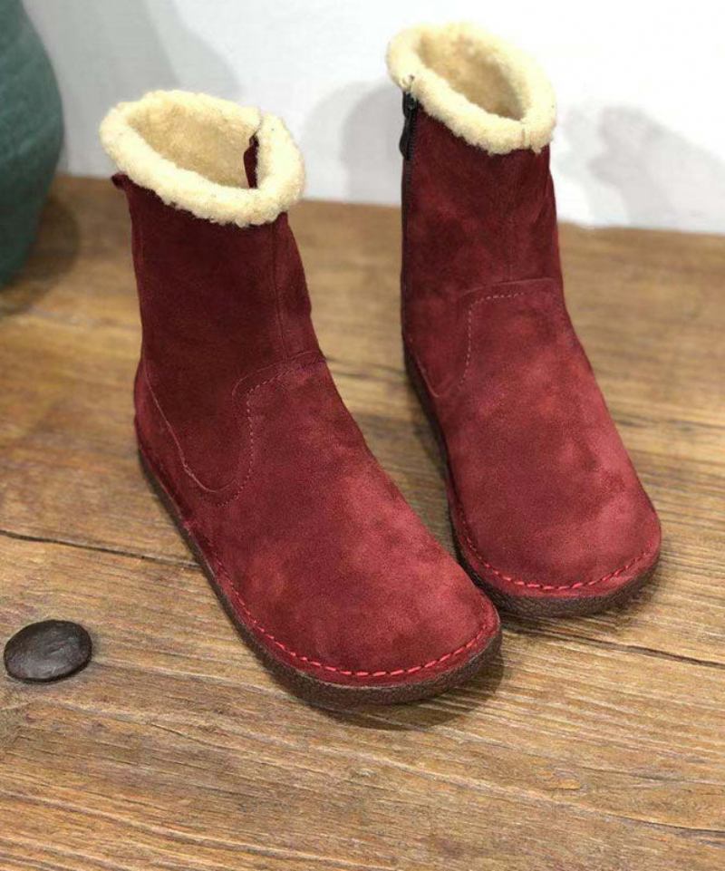 Weiche Schokoladenbraune Stiefel Aus Rindsleder Flauschige Flache Schuhe Mit Wollfutter - Kaffee