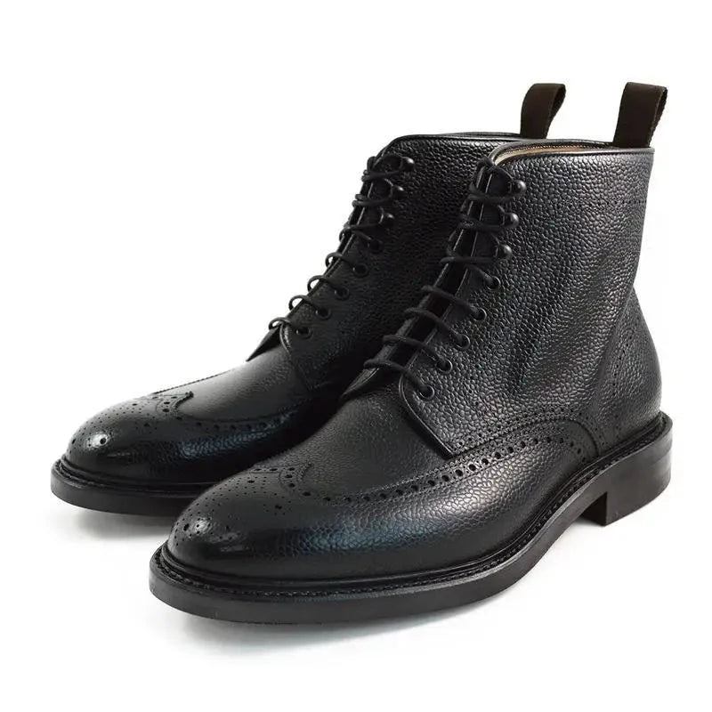 Brogue-schnürstiefel Für Herren Arbeitsstiefel Aus Echtem Leder Rutschfest - Schwarz