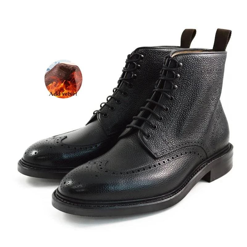 Brogue-schnürstiefel Für Herren Arbeitsstiefel Aus Echtem Leder Rutschfest - Schwarz