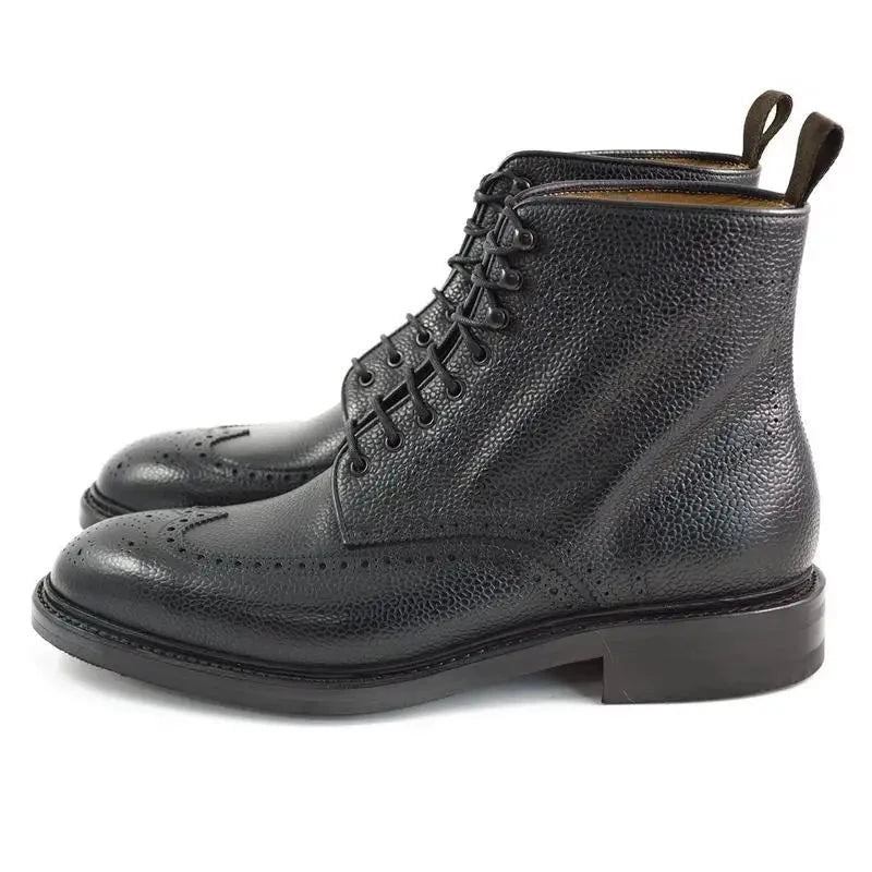 Brogue-schnürstiefel Für Herren Arbeitsstiefel Aus Echtem Leder Rutschfest - Schwarz