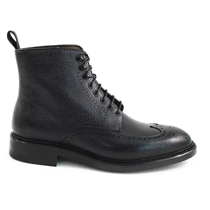 Brogue-schnürstiefel Für Herren Arbeitsstiefel Aus Echtem Leder Rutschfest - Schwarz