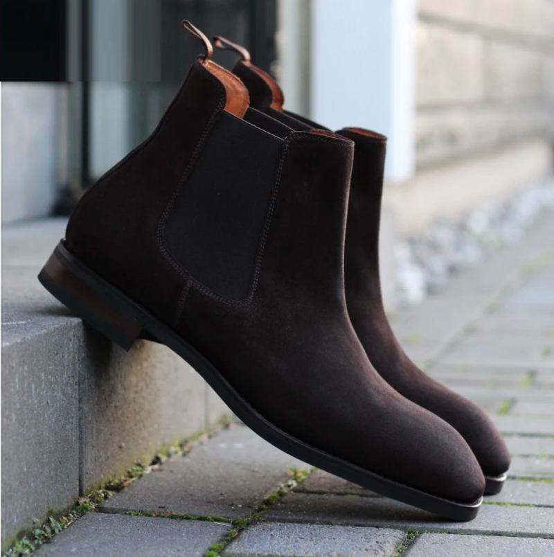 Chelsea-stiefel Einfarbig Winterstiefel Für Herren Handgefertigt Samt Rutschfeste Designer-schuhe - Braun