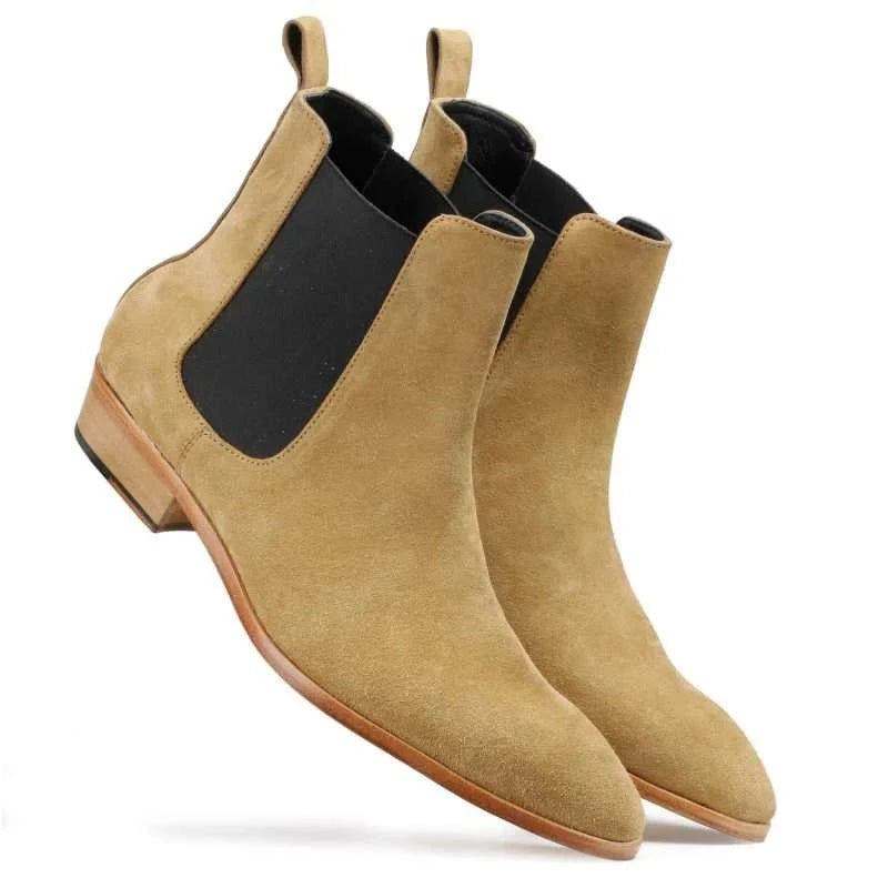 Chelsea-stiefel Handgefertigt Winterstiefel Für Herren Samt Einfache Arbeitsstiefel Designer-schuhe Für - Braun