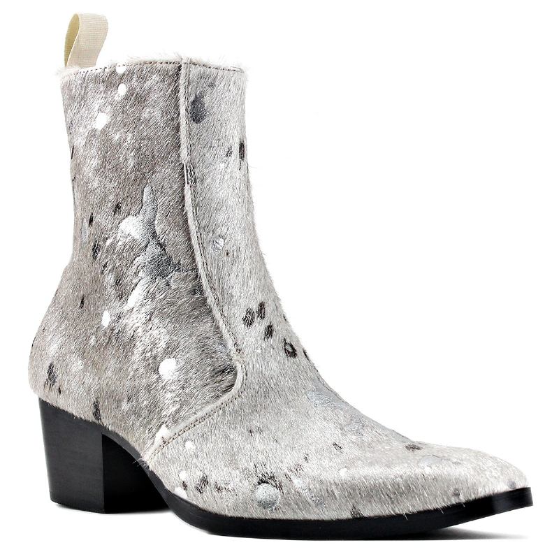 Chelsea-stiefeletten Für Herren Echtes Pferdeleder Leopardenstiefel Aus Pferdehaar Mit Seitlichem Reißverschluss Absatzstiefel Designer-schuhwerk Farbe Silber - Silber