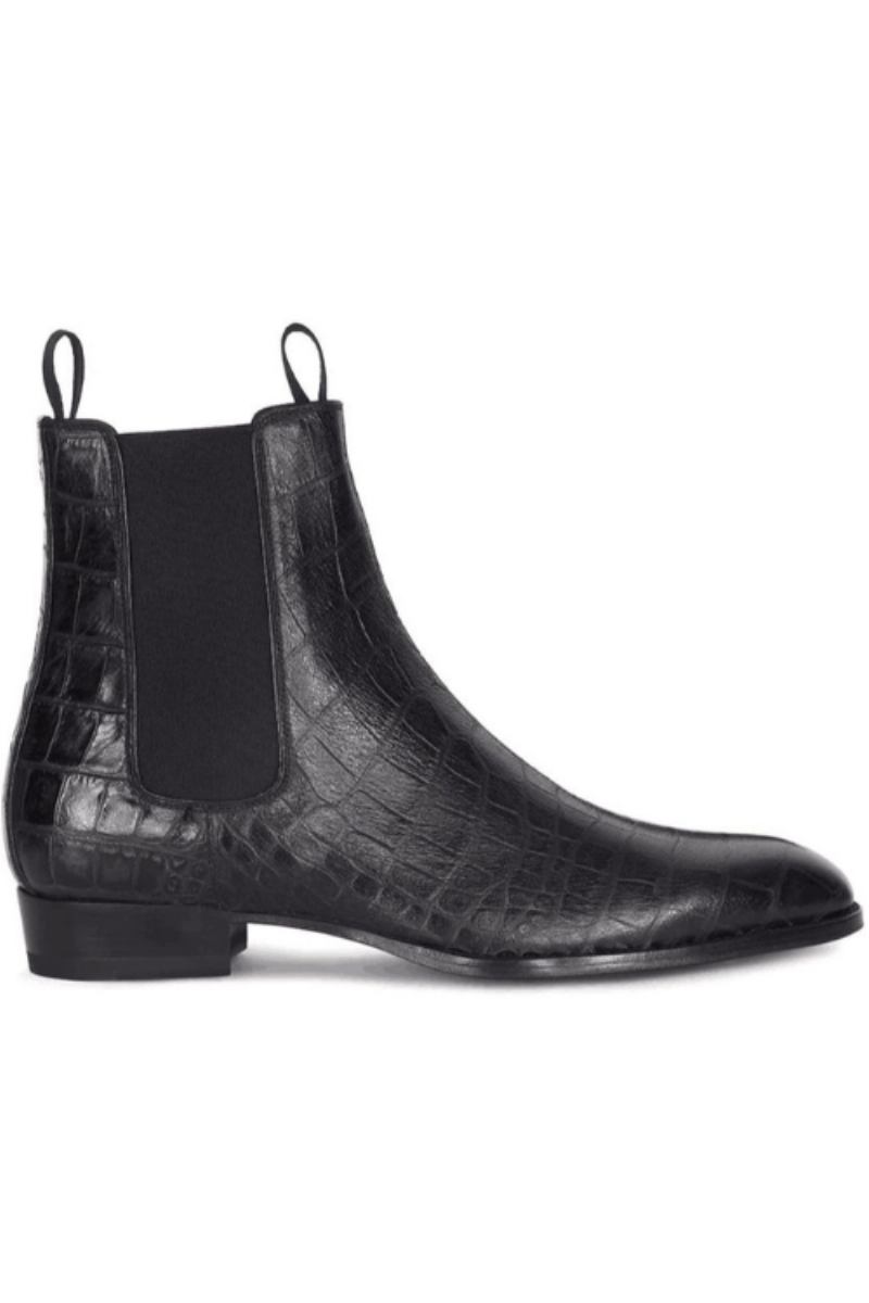 Exklusive Slip-on-paris Chelsea-stiefel Aus Leder Mit Steinmuster Und Keilabsatz Handgefertigt