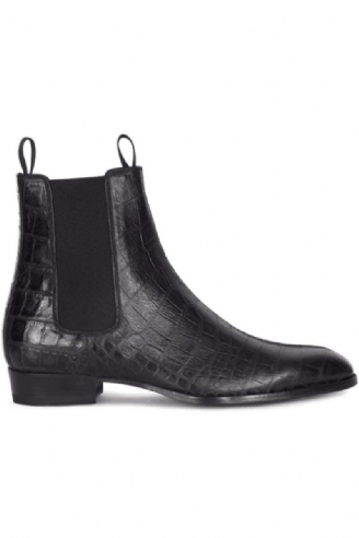 Exklusive Slip-on-paris Chelsea-stiefel Aus Leder Mit Steinmuster Und Keilabsatz Handgefertigt