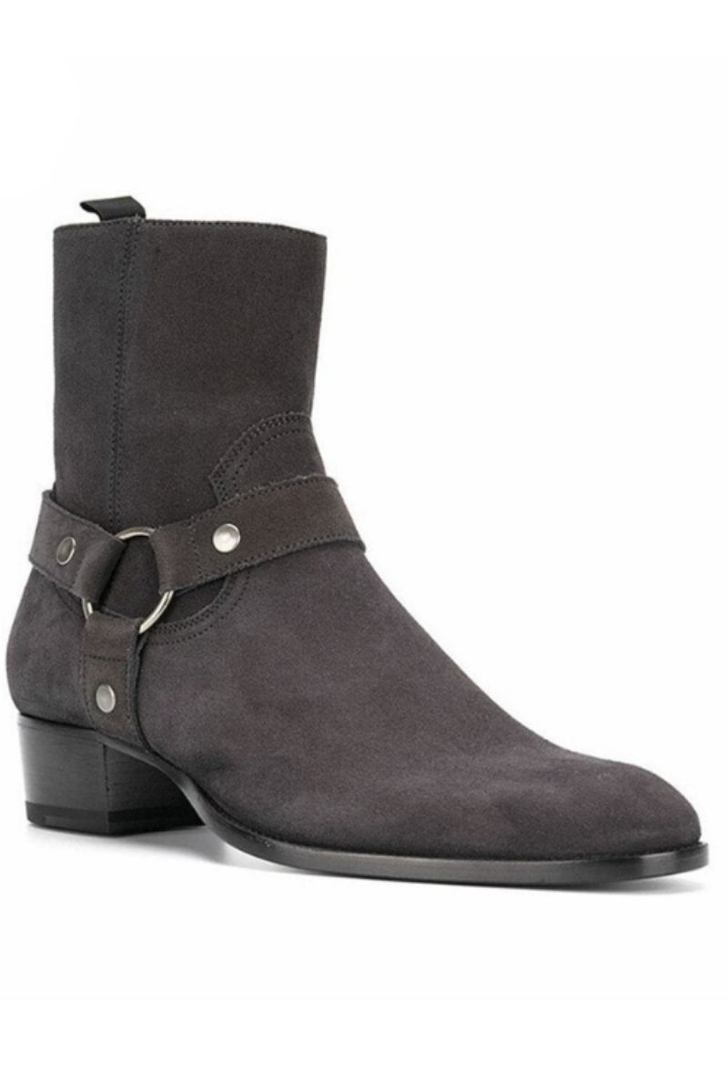 Handgefertigte Keilstiefel Aus Dunkelgrauem Wildleder Hohe Stiefel Mit Spitzer Spitze Chelsea-stiefel Für Herren