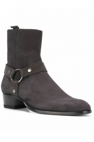 Handgefertigte Keilstiefel Aus Dunkelgrauem Wildleder Hohe Stiefel Mit Spitzer Spitze Chelsea-stiefel Für Herren