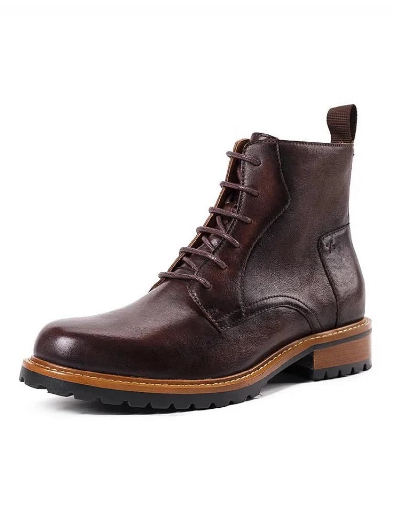 Herren-basic-stiefel Stiefeletten Für Herren Britischer Winter Mit Fell Warme Lässige Schnürstiefel Für Echtes Leder Handgefertigter Retro-stiefel - Kaffee