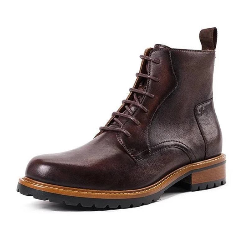 Herren-basic-stiefel Stiefeletten Für Herren Britischer Winter Mit Fell Warme Lässige Schnürstiefel Für Echtes Leder Handgefertigter Retro-stiefel - Kaffee