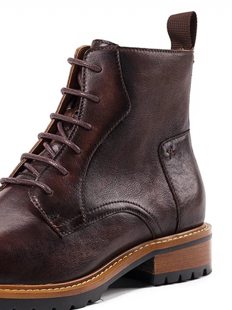 Herren-basic-stiefel Stiefeletten Für Herren Britischer Winter Mit Fell Warme Lässige Schnürstiefel Für Echtes Leder Handgefertigter Retro-stiefel - Kaffee