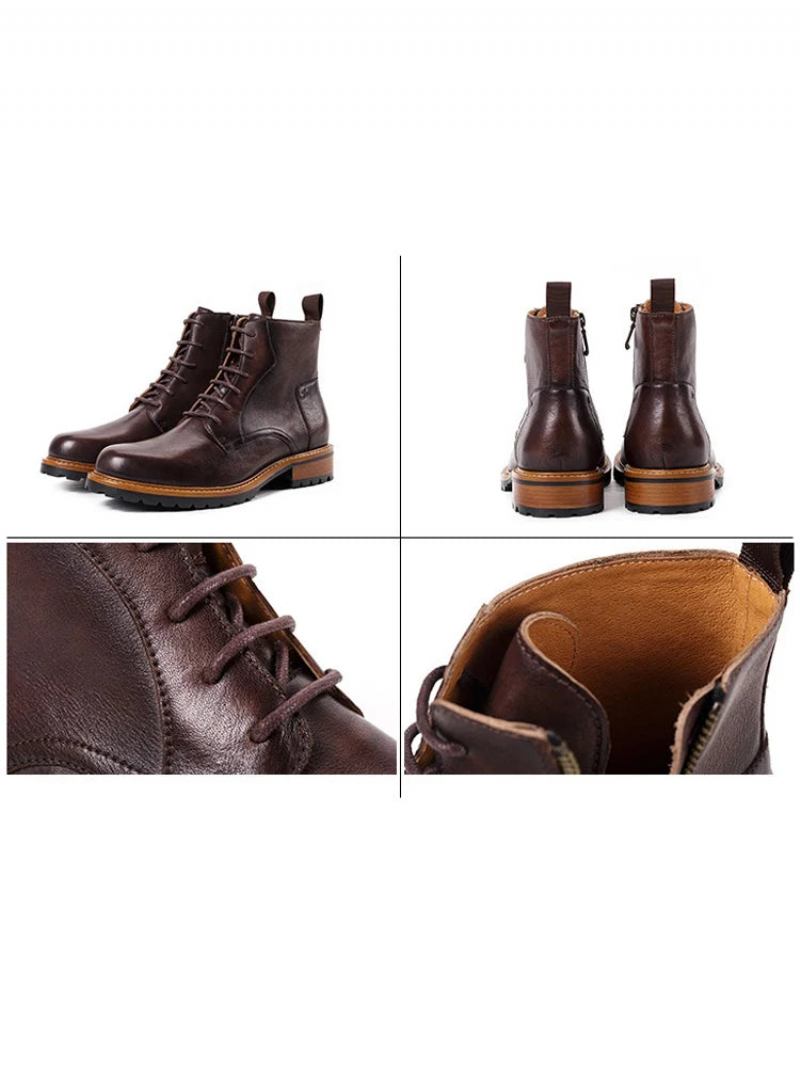 Herren-basic-stiefel Stiefeletten Für Herren Britischer Winter Mit Fell Warme Lässige Schnürstiefel Für Echtes Leder Handgefertigter Retro-stiefel - Kaffee