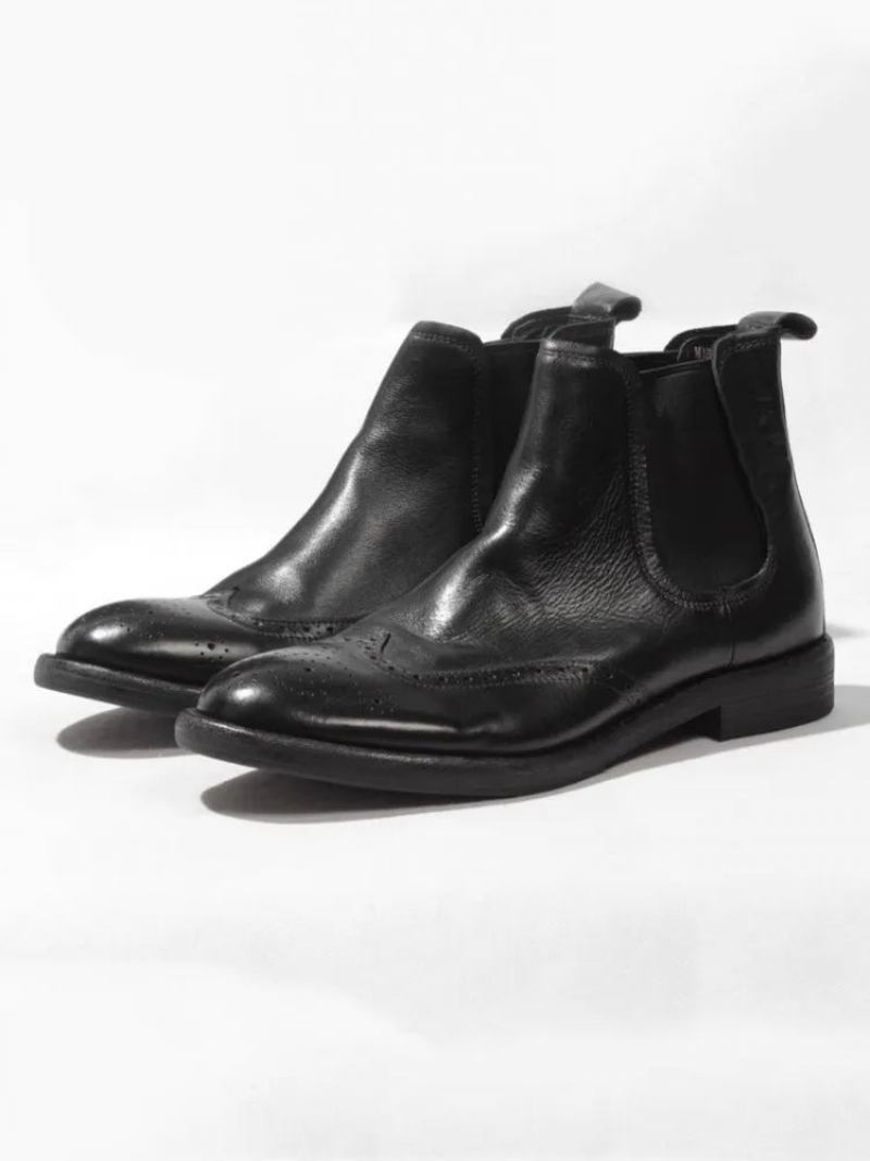 Herren-chelsea-stiefel Aus Echtem Leder Slip-on-high-top-schuhe Runde Zehenpartie Britischer Stil Büro-stiefel Für Herren - Braun