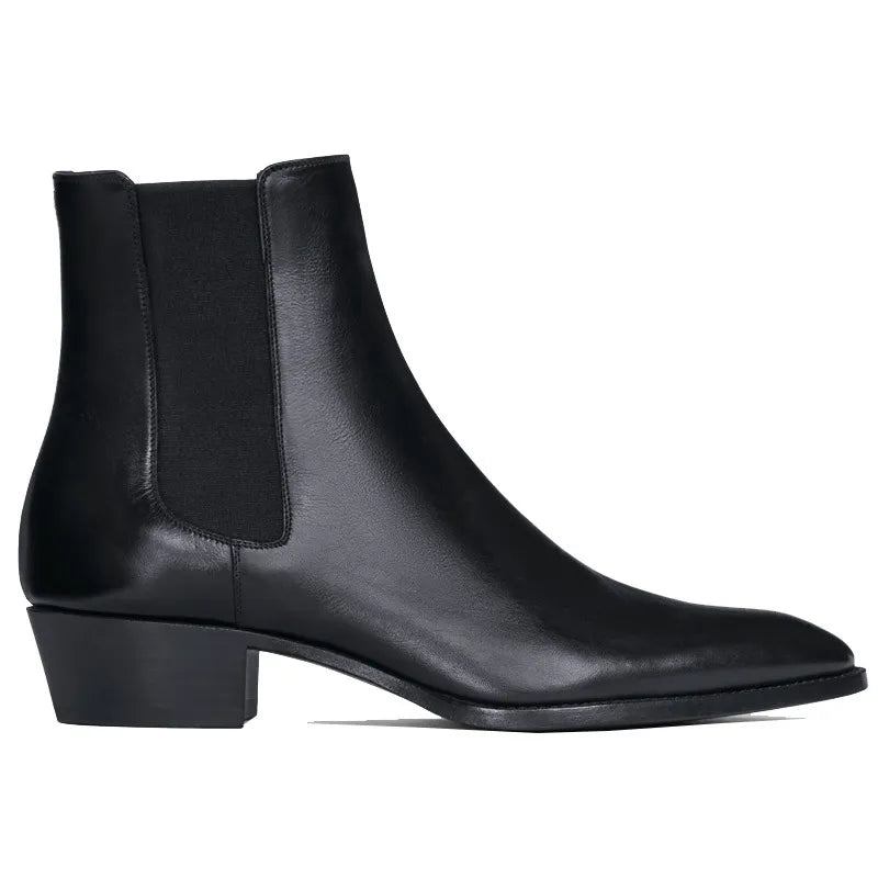 Herren-chelsea-stiefel Handgefertigt Schwarz Business-casual Klassischer Mittlerer Absatz Herren Stiefel - Schwarz