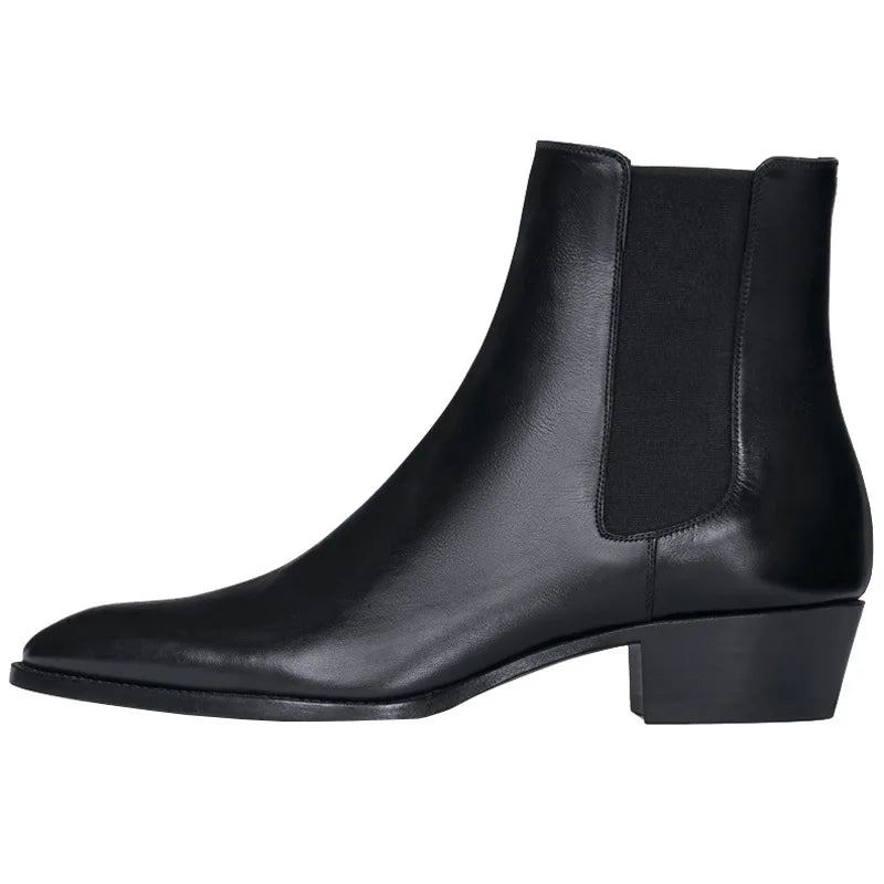 Herren-chelsea-stiefel Handgefertigt Schwarz Business-casual Klassischer Mittlerer Absatz Herren Stiefel - Schwarz