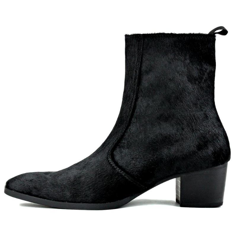 Herren-chelsea-stiefeletten Aus Echtem Pferdeleder Pferdehaarstiefel Mit Seitlichem Reißverschluss Stiefel Designer-schuhwerk - Schwarz