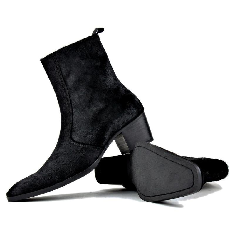 Herren-chelsea-stiefeletten Aus Echtem Pferdeleder Pferdehaarstiefel Mit Seitlichem Reißverschluss Stiefel Designer-schuhwerk - Schwarz