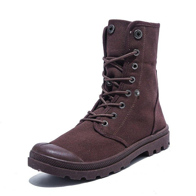 Herren Outdoor-schuhe Stiefel Mit Dicker Sohle High-top Canvas-schuhe Bördel-sneaker - Schwarz