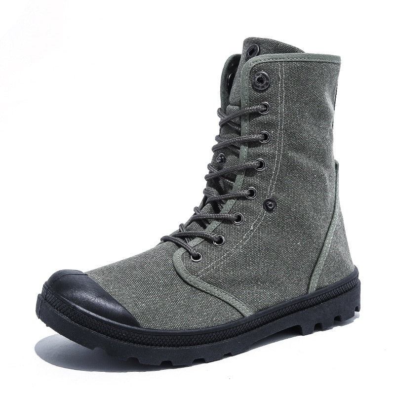 Herren Outdoor-schuhe Stiefel Mit Dicker Sohle High-top Canvas-schuhe Bördel-sneaker - Schwarz