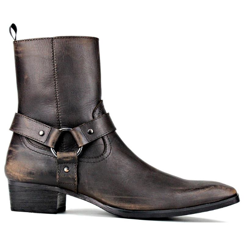 Herrenstiefel Aus Echtem Leder Stiefeletten Motorradstiefel Mit Reißverschluss Chelsea-stiefel Klassische Schuhe Aus Kalbsleder Mit Hohen Absätzen - Braun