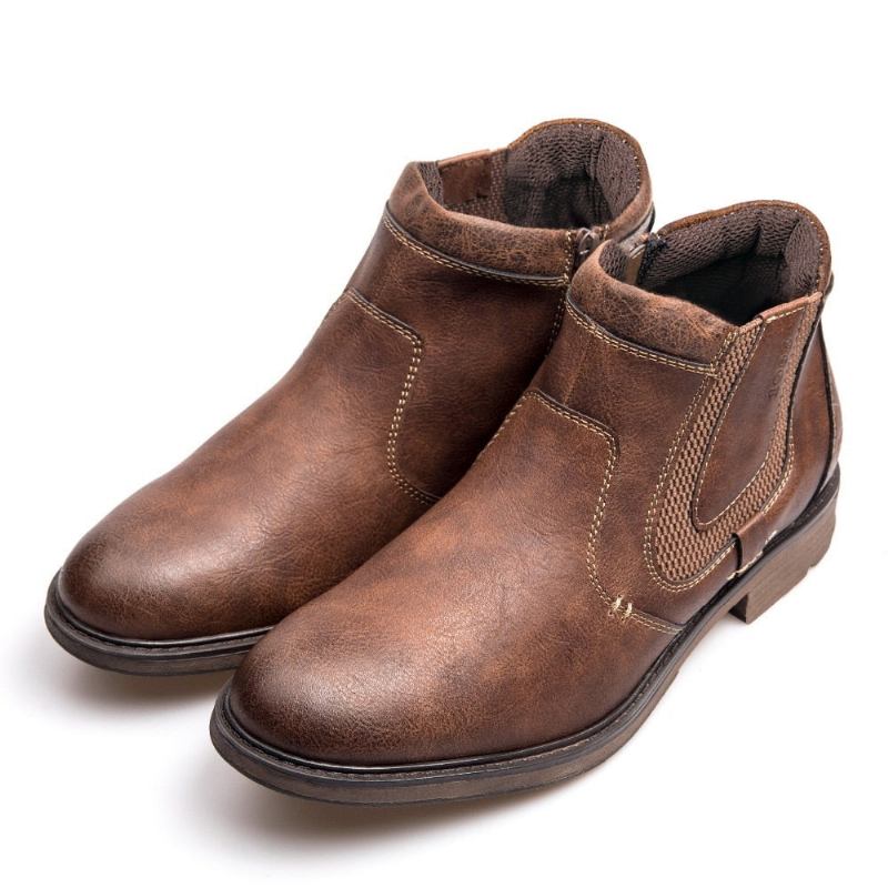 Herrenstiefel Aus Leder Für Herbst Und Winter Vintage-stil Knöchelkurzer Chelsea-stiefel Für Herren - Schwarz