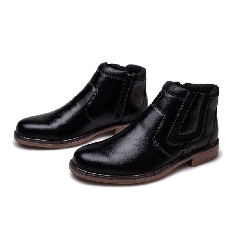 Herrenstiefel Aus Leder Für Herbst Und Winter Vintage-stil Knöchelkurzer Chelsea-stiefel Für Herren - Schwarz