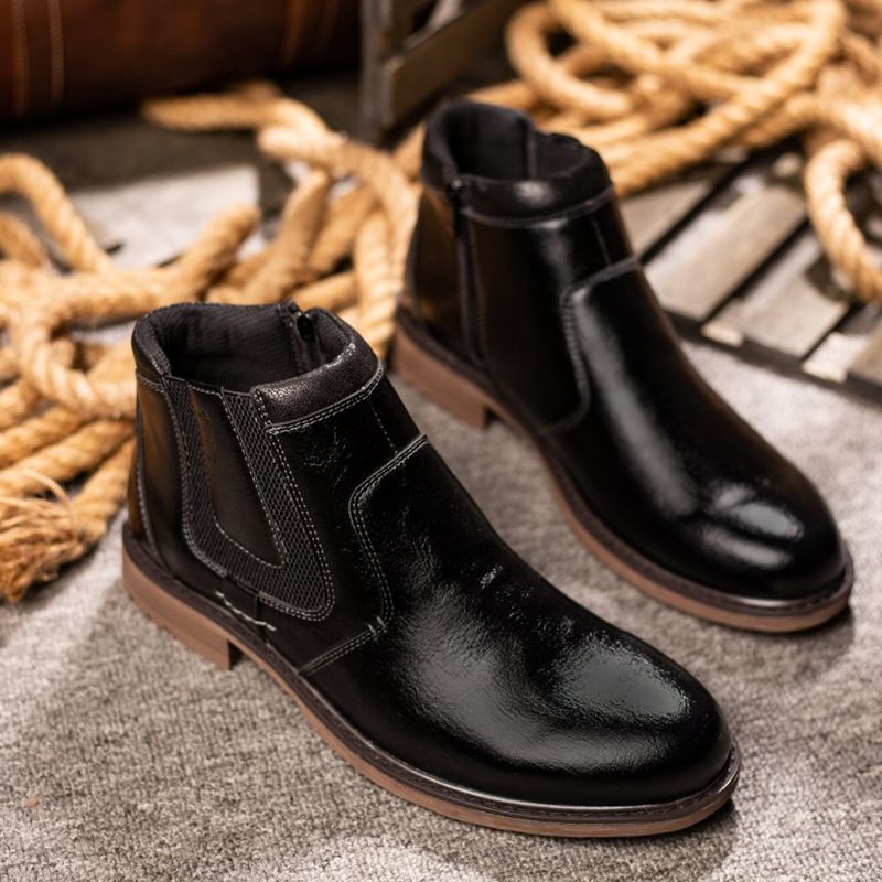 Herrenstiefel Aus Leder Für Herbst Und Winter Vintage-stil Knöchelkurzer Chelsea-stiefel Für Herren - Schwarz