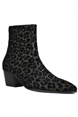 Herrenstiefel Echte Lederschuhe Knöchelreißverschluss Leopard Chelsea-stiefel Klassische Schuhe