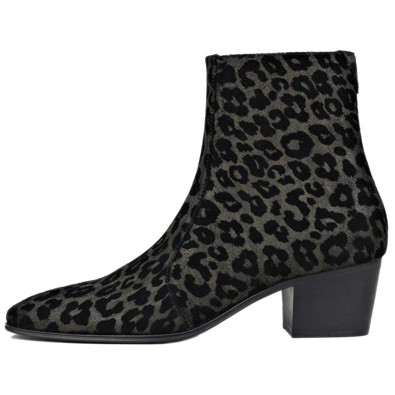 Herrenstiefel Echte Lederschuhe Knöchelreißverschluss Leopard Chelsea-stiefel Klassische Schuhe - Schwarz