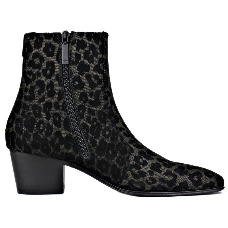 Herrenstiefel Echte Lederschuhe Knöchelreißverschluss Leopard Chelsea-stiefel Klassische Schuhe - Schwarz