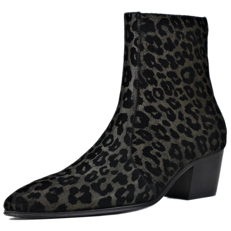 Herrenstiefel Echte Lederschuhe Knöchelreißverschluss Leopard Chelsea-stiefel Klassische Schuhe - Schwarz