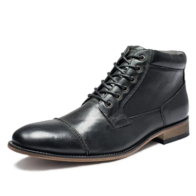 Herrenstiefel Klassischer Lässiger High-top-schuh Aus Echtem Leder Chukka-stiefelette Für Herbst/winter - Schwarz