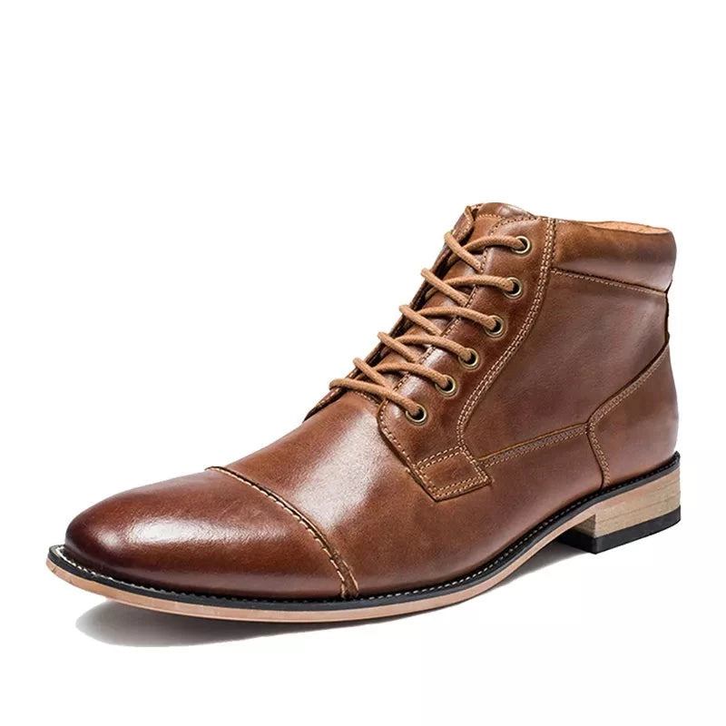 Herrenstiefel Klassischer Lässiger High-top-schuh Aus Echtem Leder Chukka-stiefelette Für Herbst/winter - Schwarz