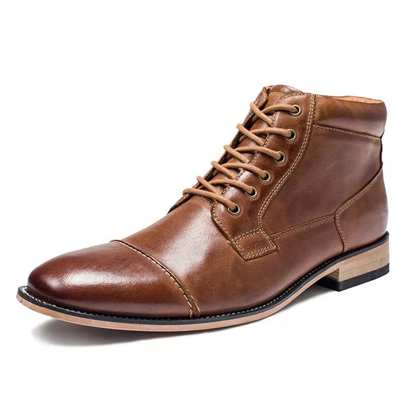 Herrenstiefel Klassischer Lässiger High-top-schuh Aus Echtem Leder Chukka-stiefelette Für Herbst/winter - Schwarz