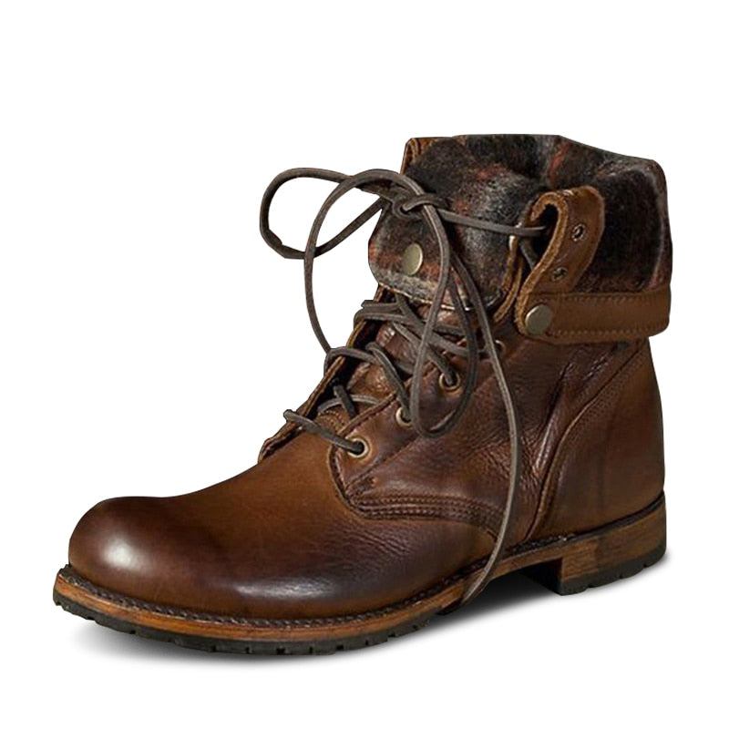 Herrenstiefel Leder Herbst Winter Halbhohe Retro-schuhe Britische Stiefel Für Herren - braun