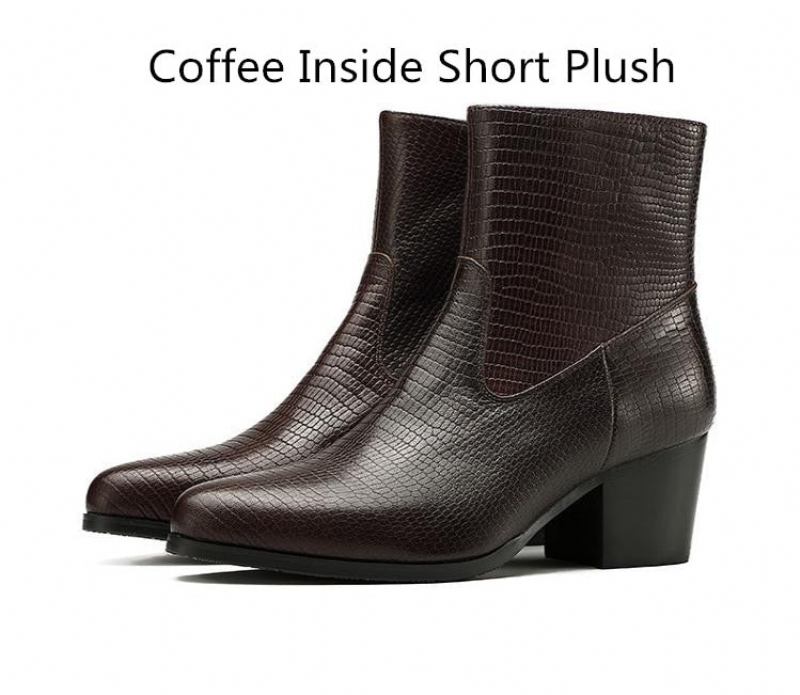 Herrenstiefel Mit Hohen Absätzen Hochwertige Chelsea-stiefeletten Aus Geprägtem Leder Trendig - Kaffee Innenleder