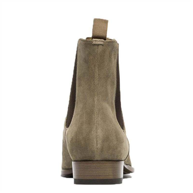 Junger Trend Einzigartiger Charme Keilabsatz Spitze Zehenpartie Handgefertigt Klassische Herrenstiefel Für Winter Und Herbst Luxuriöse Chelsea-stiefel - Khaki