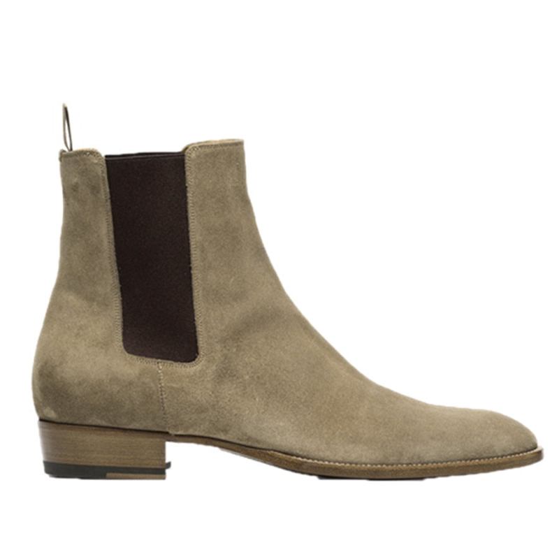 Junger Trend Einzigartiger Charme Keilabsatz Spitze Zehenpartie Handgefertigt Klassische Herrenstiefel Für Winter Und Herbst Luxuriöse Chelsea-stiefel - Khaki