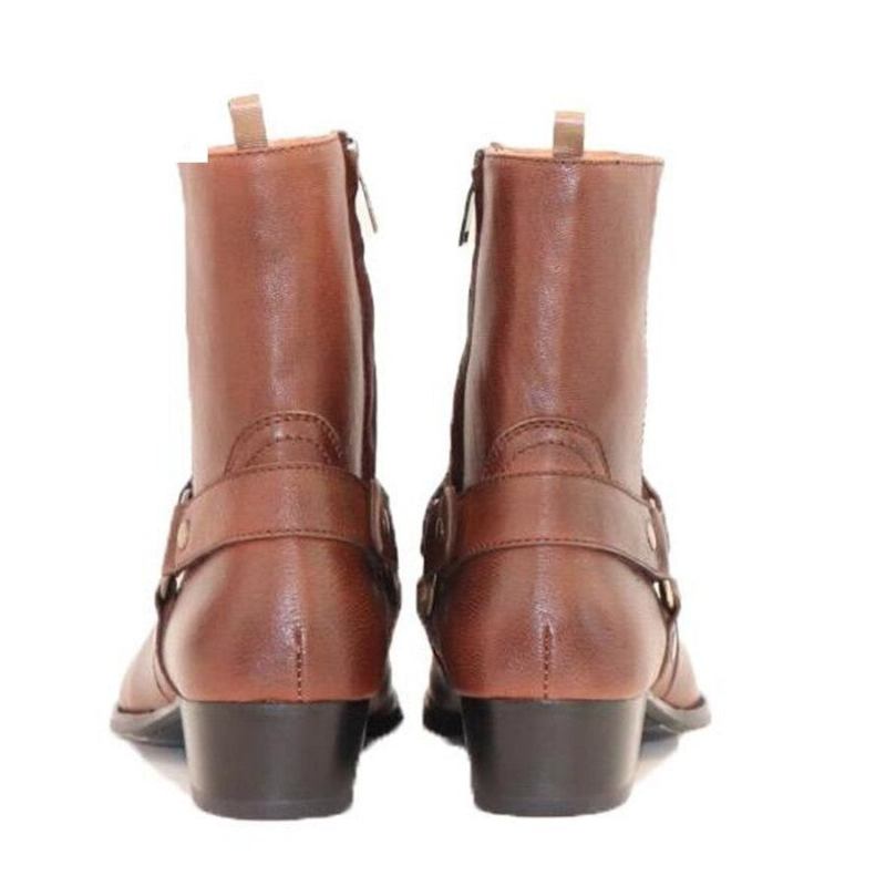 Keilstiefel Aus Echtem Leder Retro-schnallenriemen Hochwertige Chelsea-jeansstiefel Für Herren - Khaki