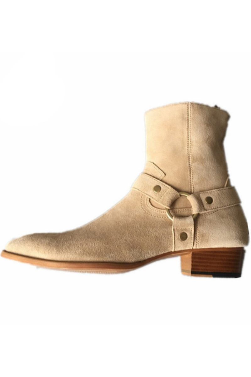 Klassischer Bequemer Keilabsatz Hochzeitsstiefel Chelsea-stiefel Aus Echtem Wildleder Handgefertigt - Khaki