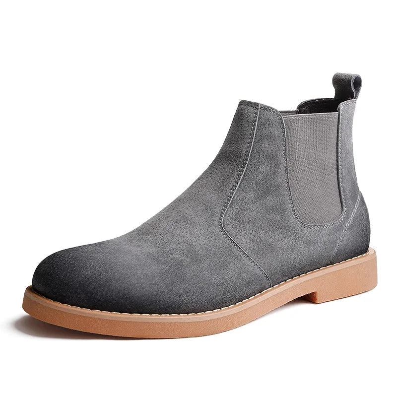 Luxus-chelsea-stiefel Aus Echtem Leder Für Herren Britischer Stil Winterstiefel - Grau