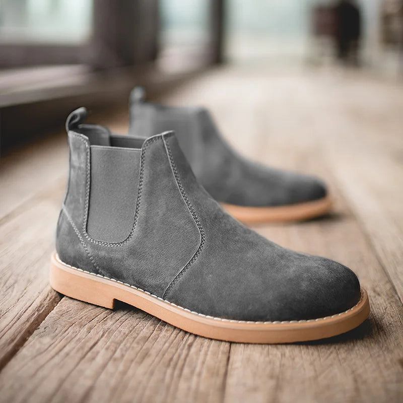 Luxus-chelsea-stiefel Aus Echtem Leder Für Herren Britischer Stil Winterstiefel - Grau