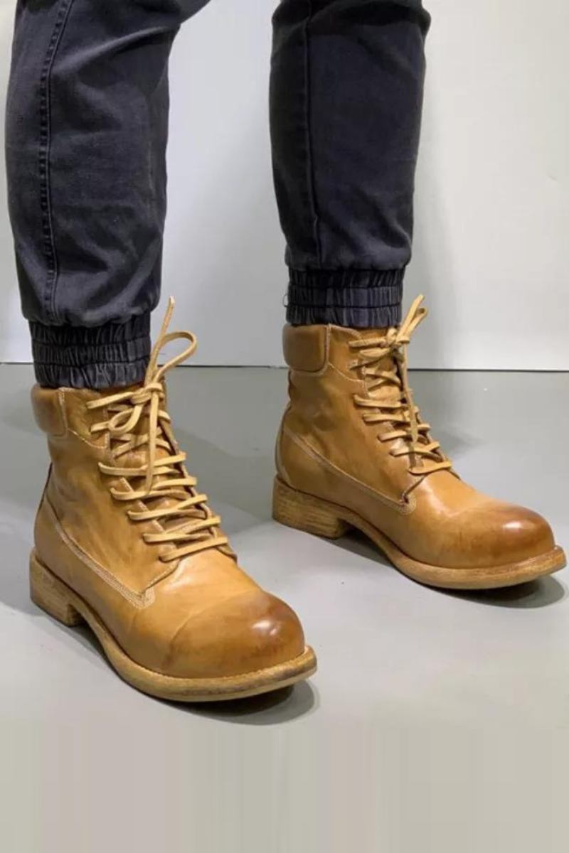 Retro-arbeitsstiefel Für Herren High-top-schuhe Aus Echtem Leder Handgefertigte Lässige Motorradstiefel