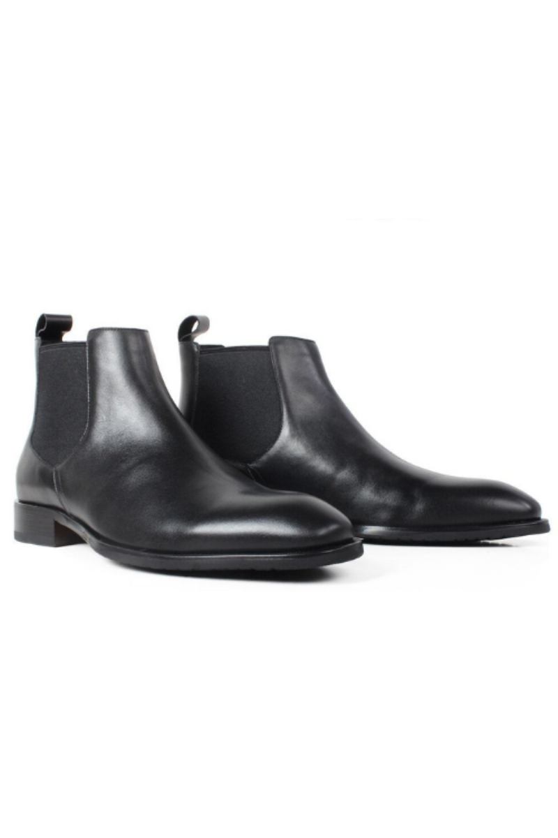 Schwarze Chelsea-stiefel Für Herren Mit Quadratischer Spitze Flach Zum Hineinschlüpfen Handgefertigte Lederstiefel Für Patina-schuh