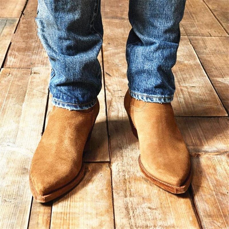 Spitze 5 cm Keilabsatz Herren Enge Stiefeletten Aus Wildleder Mit Reißverschluss Hochwertige Jeansstiefel Für - Braun