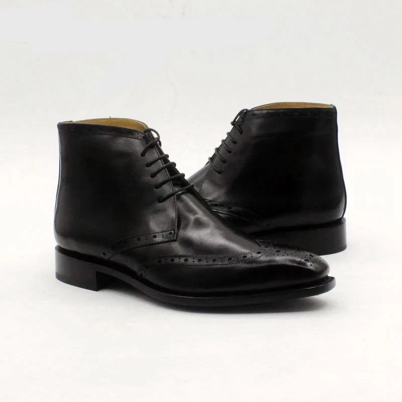 Stiefel Mit Wollinnenseite Vollbrogues Ledersohle Vollnarbiges Kalbsleder Herren - Schwarz