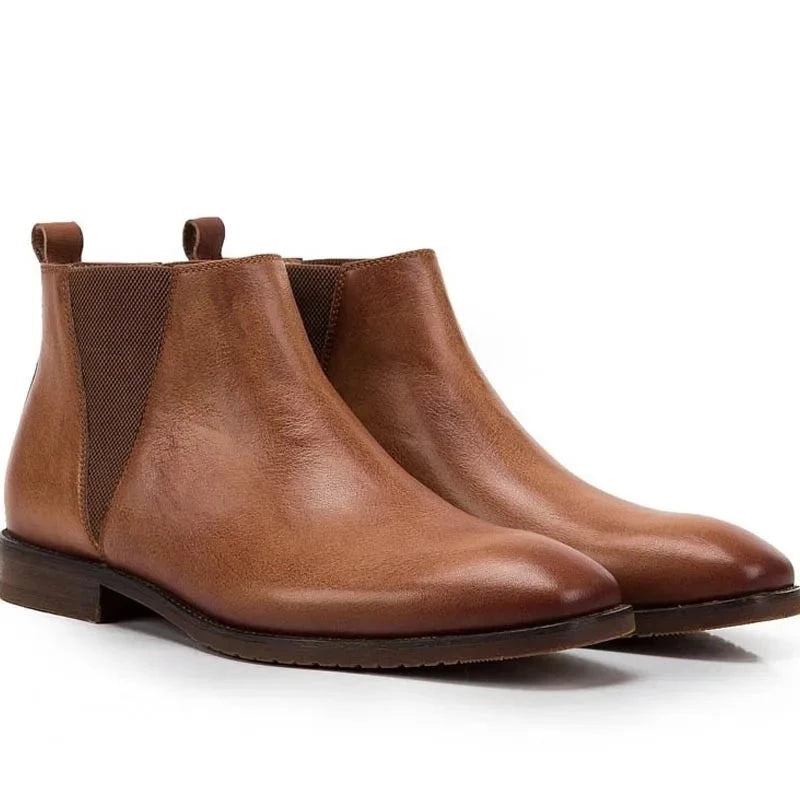 Vintage-chelsea-stiefel Aus Echtem Leder Im Britischen Stil Für Herren Weiches Niedriger Absatz Warm Atmungsaktiv Braune Freizeitschuhe - Braun