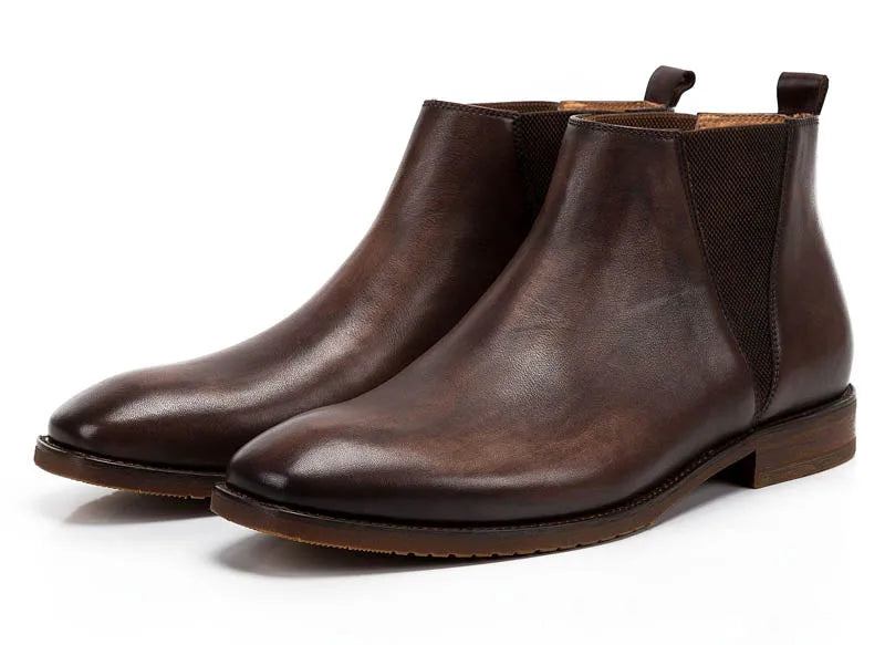 Vintage-chelsea-stiefel Aus Echtem Leder Im Britischen Stil Für Herren Weiches Niedriger Absatz Warm Atmungsaktiv Braune Freizeitschuhe - Braun