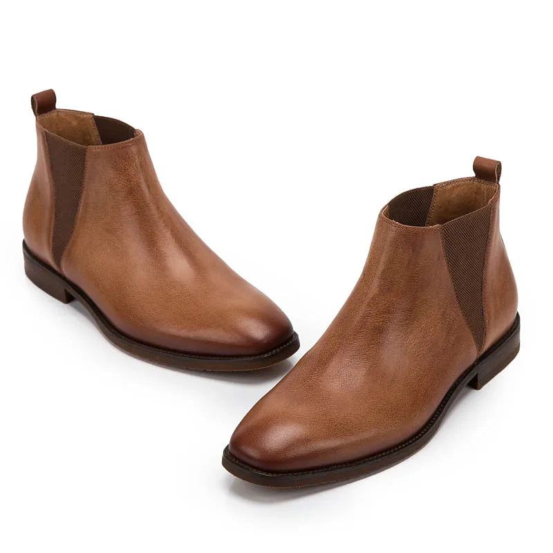 Vintage-chelsea-stiefel Aus Echtem Leder Im Britischen Stil Für Herren Weiches Niedriger Absatz Warm Atmungsaktiv Braune Freizeitschuhe - Braun