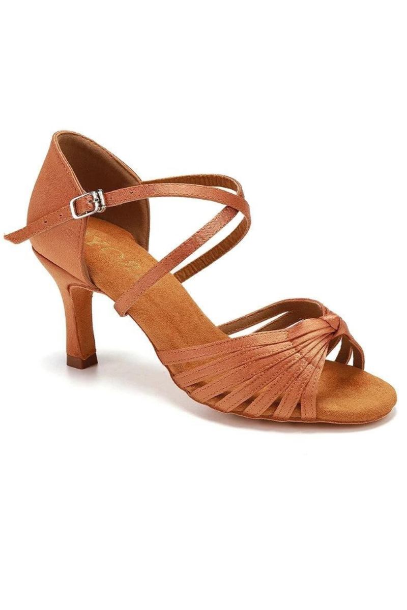 Damen-lateintanzschuhe Mit Knoten Gesellschaftstanzschuhe Sandalen Aus Seide Und Satin Mit Kristallschnalle